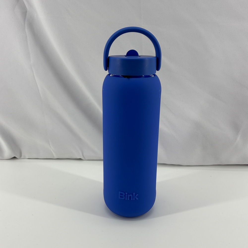 Bink Day Bottle 21oz Cobalt Blue Glass Insulated Straw Tumbler Silicone Sleeve